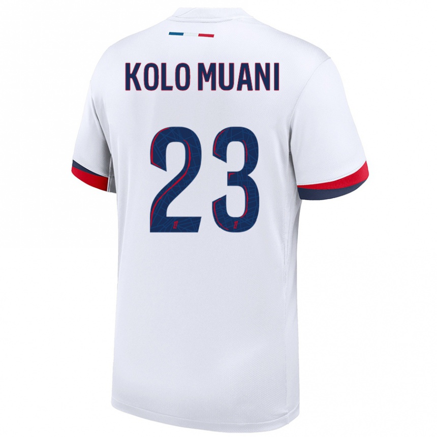 Niño Fútbol Camiseta Randal Kolo Muani #23 Blanco Azul Rojo 2ª Equipación 2024/25