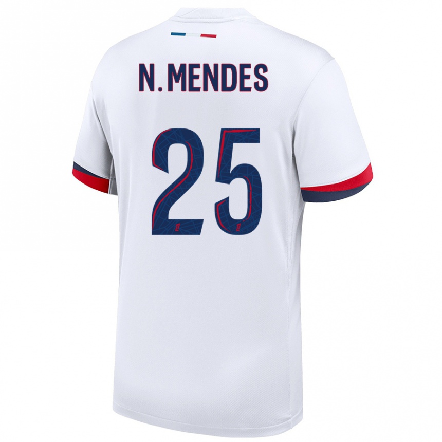 Niño Fútbol Camiseta Nuno Mendes #25 Blanco Azul Rojo 2ª Equipación 2024/25