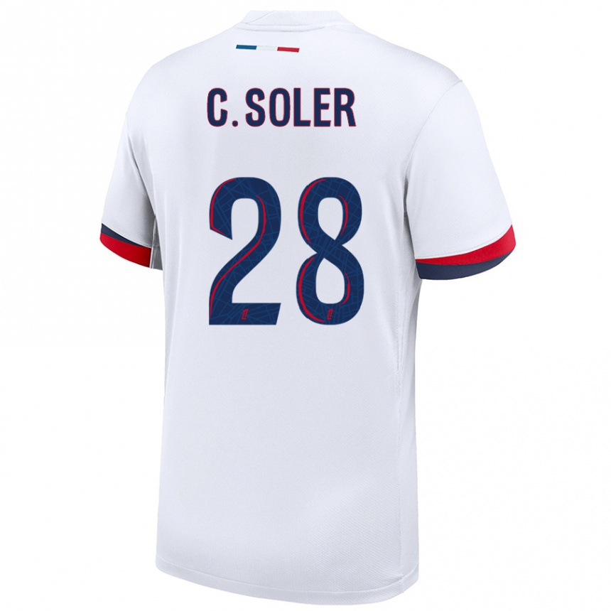 Niño Fútbol Camiseta Carlos Soler #28 Blanco Azul Rojo 2ª Equipación 2024/25