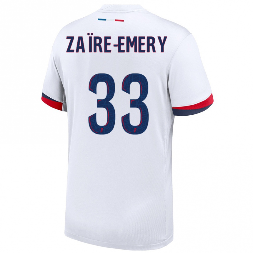 Niño Fútbol Camiseta Warren Zaire Emery #33 Blanco Azul Rojo 2ª Equipación 2024/25