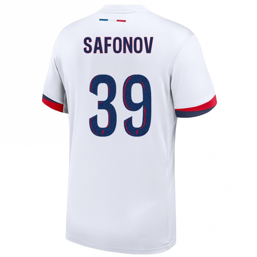 Niño Fútbol Camiseta Matvey Safonov #39 Blanco Azul Rojo 2ª Equipación 2024/25