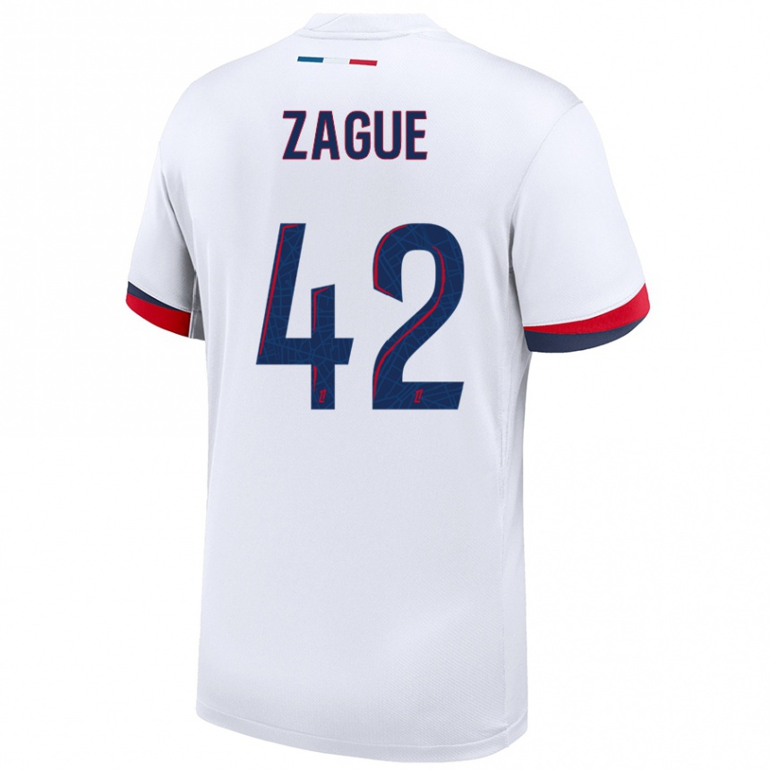 Niño Fútbol Camiseta Yoram Zague #42 Blanco Azul Rojo 2ª Equipación 2024/25