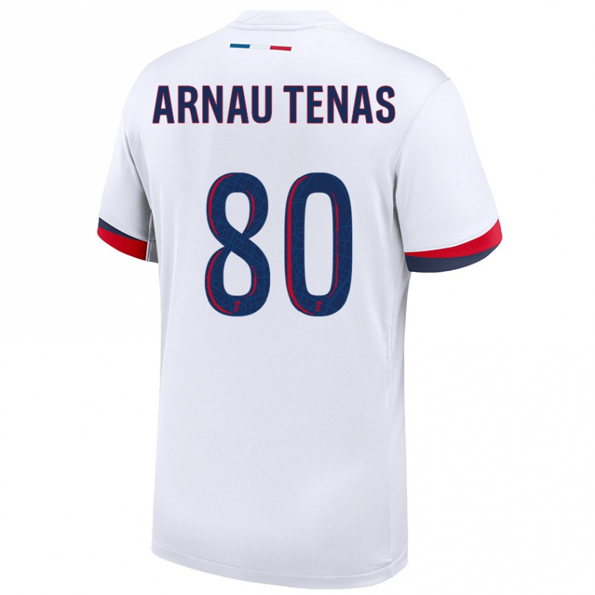 Niño Fútbol Camiseta Arnau Tenas #80 Blanco Azul Rojo 2ª Equipación 2024/25