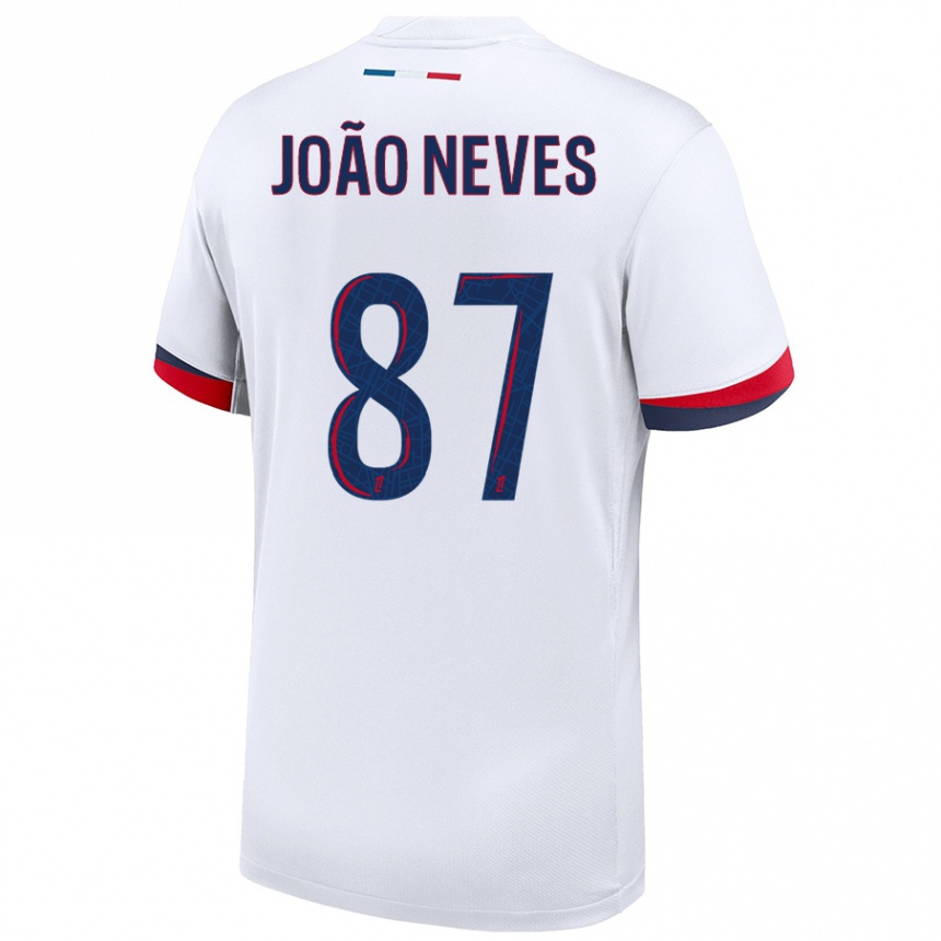 Niño Fútbol Camiseta João Neves #87 Blanco Azul Rojo 2ª Equipación 2024/25