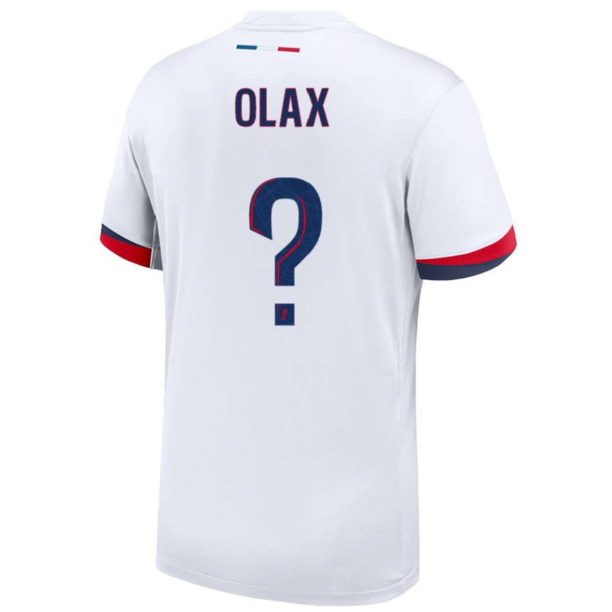 Niño Fútbol Camiseta Djamy Olax #0 Blanco Azul Rojo 2ª Equipación 2024/25