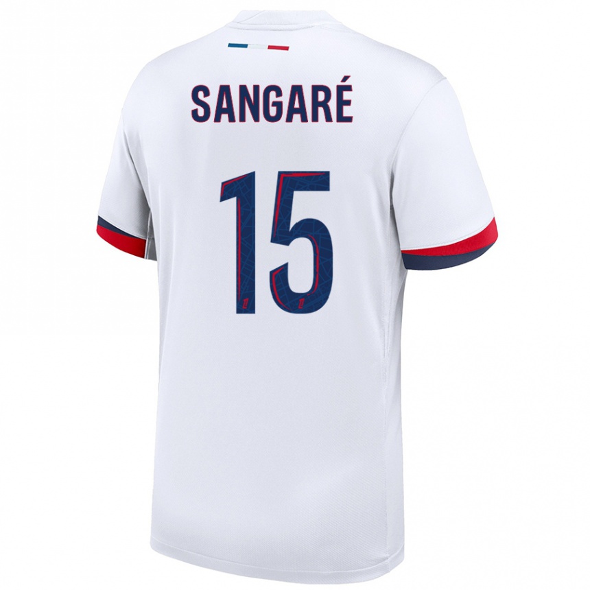 Niño Fútbol Camiseta Mahamadou Sangaré #15 Blanco Azul Rojo 2ª Equipación 2024/25