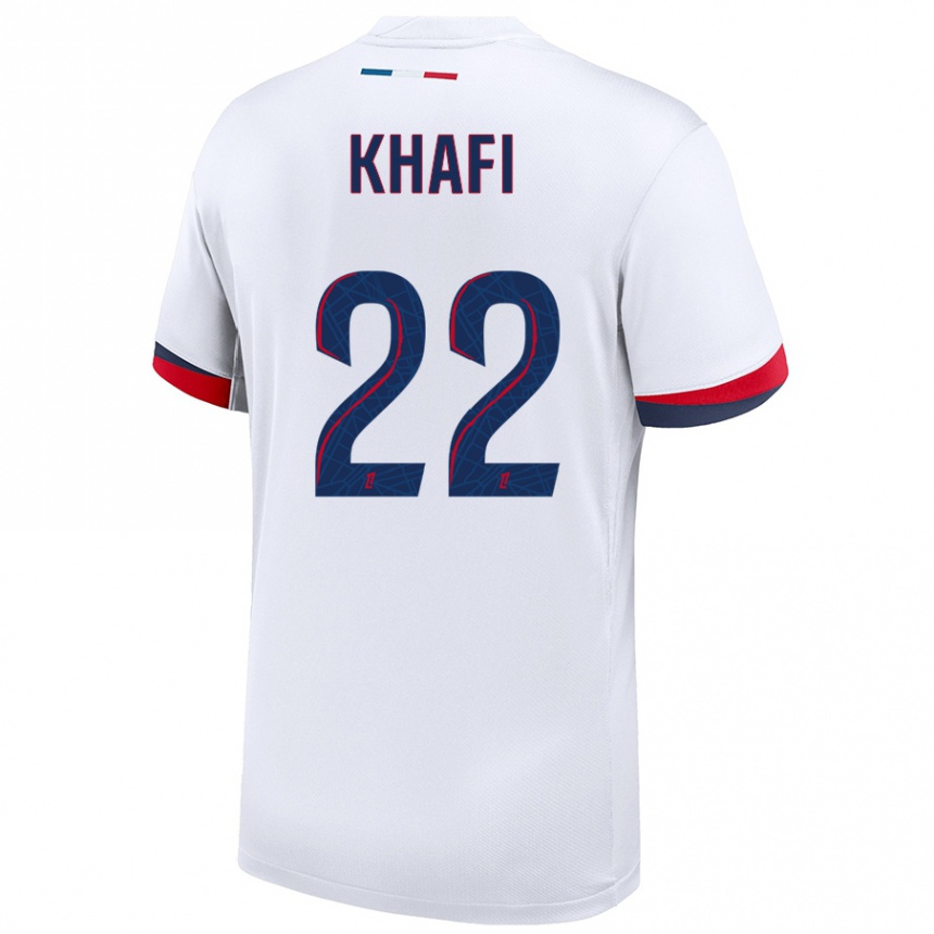 Niño Fútbol Camiseta Yanis Khafi #22 Blanco Azul Rojo 2ª Equipación 2024/25