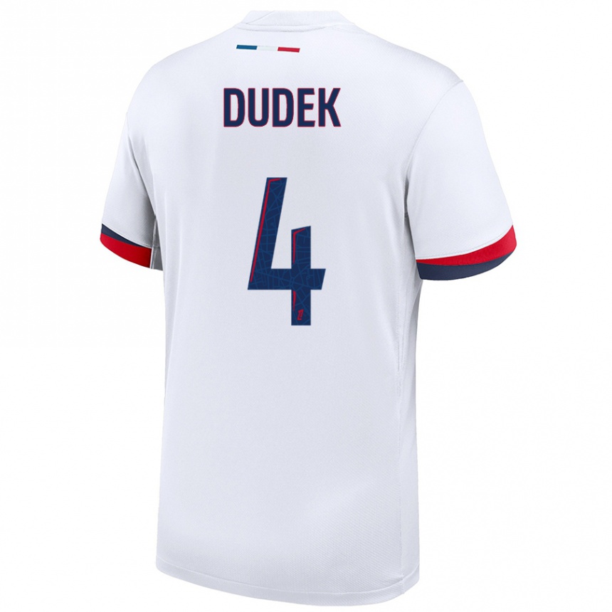 Niño Fútbol Camiseta Paulina Dudek #4 Blanco Azul Rojo 2ª Equipación 2024/25