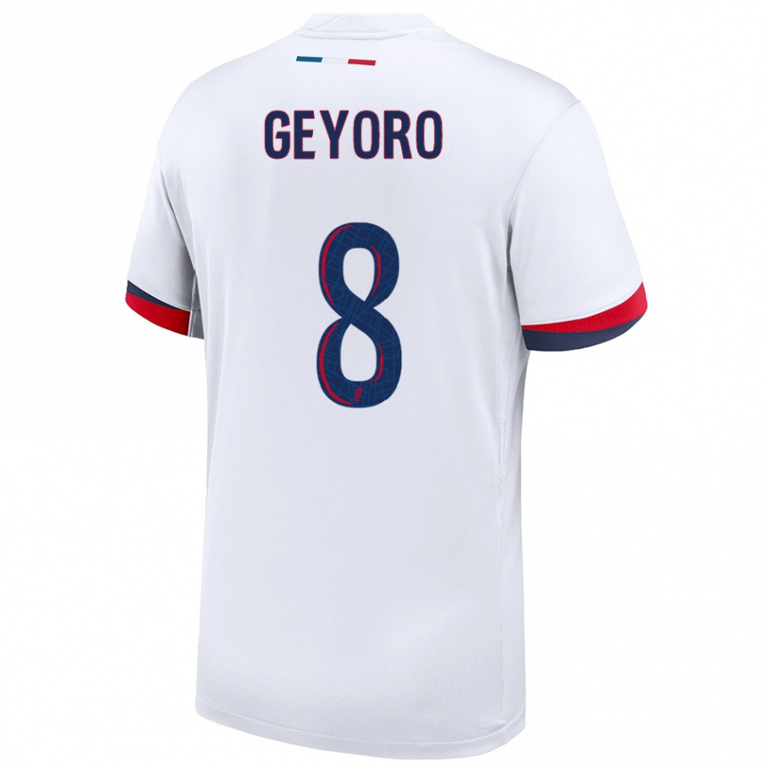 Niño Fútbol Camiseta Grace Geyoro #8 Blanco Azul Rojo 2ª Equipación 2024/25