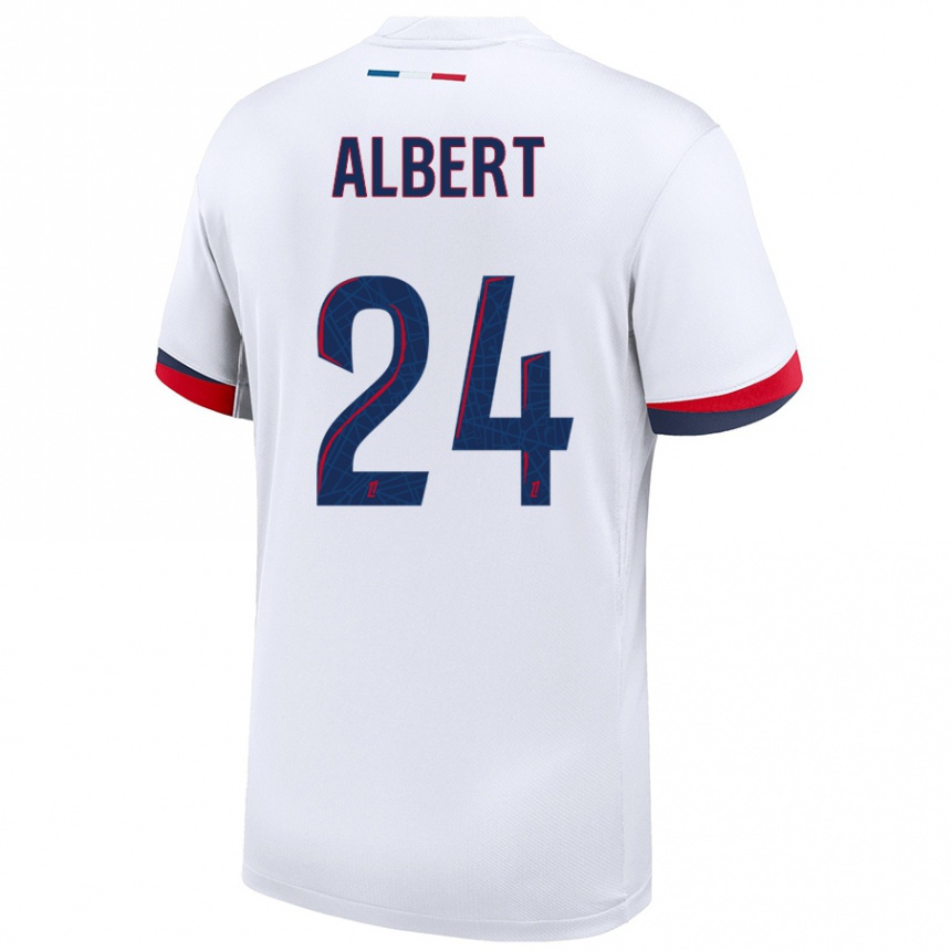 Niño Fútbol Camiseta Korbin Albert #24 Blanco Azul Rojo 2ª Equipación 2024/25