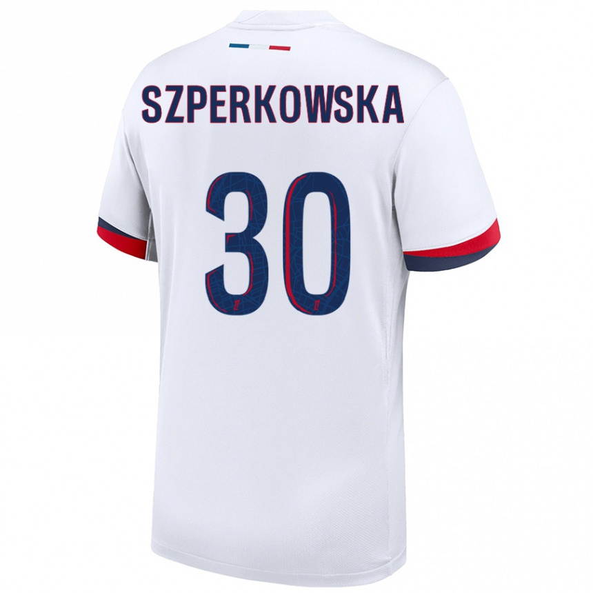 Niño Fútbol Camiseta Oliwia Szperkowska #30 Blanco Azul Rojo 2ª Equipación 2024/25