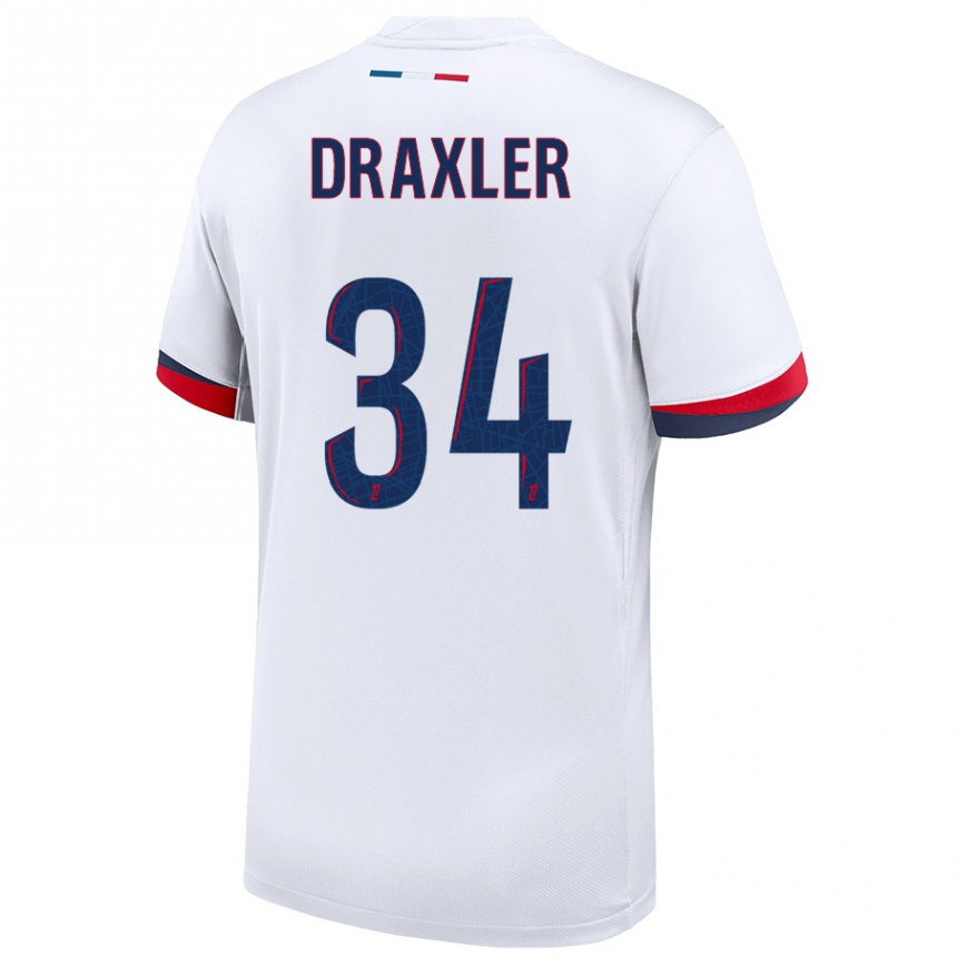 Niño Fútbol Camiseta Julian Draxler #34 Blanco Azul Rojo 2ª Equipación 2024/25