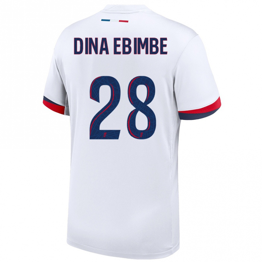 Niño Fútbol Camiseta Eric Junior Dina Ebimbe #28 Blanco Azul Rojo 2ª Equipación 2024/25