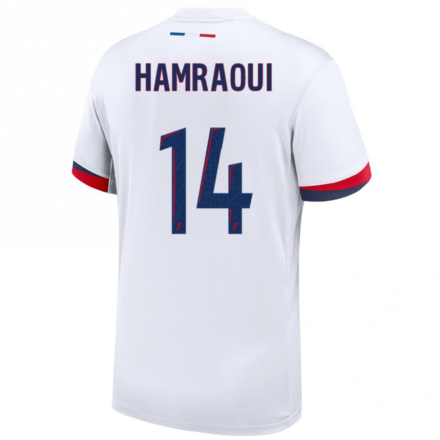 Niño Fútbol Camiseta Kheira Hamraoui #14 Blanco Azul Rojo 2ª Equipación 2024/25