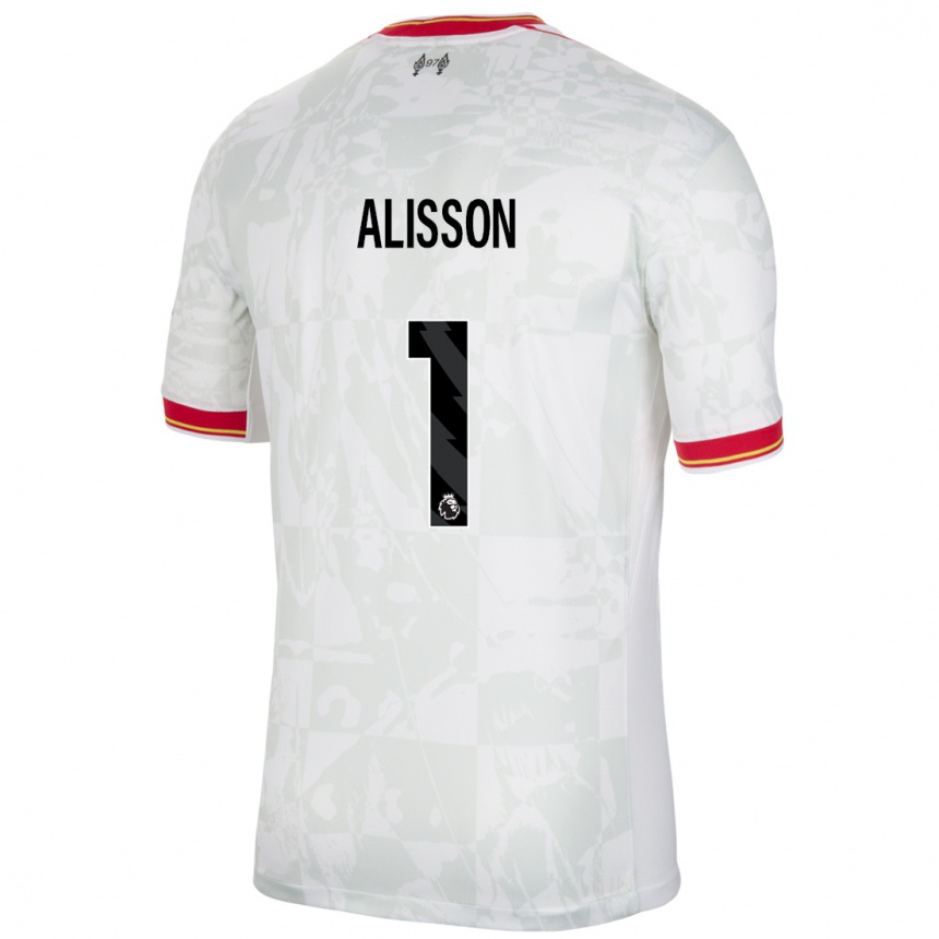 Niño Fútbol Camiseta Alisson #1 Blanco Rojo Negro Equipación Tercera 2024/25