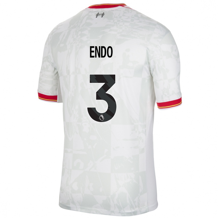 Niño Fútbol Camiseta Wataru Endo #3 Blanco Rojo Negro Equipación Tercera 2024/25