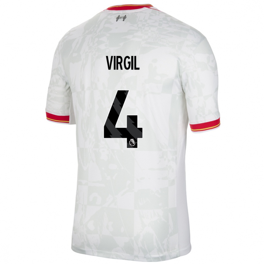 Niño Fútbol Camiseta Virgil Van Dijk #4 Blanco Rojo Negro Equipación Tercera 2024/25