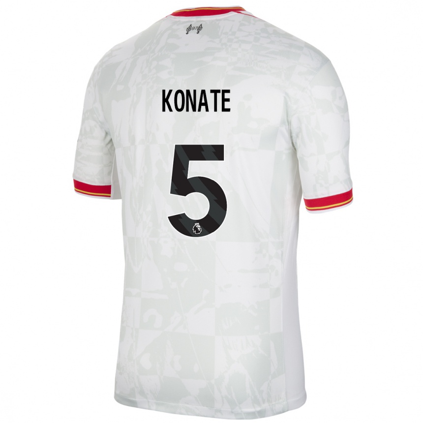 Niño Fútbol Camiseta Ibrahima Konate #5 Blanco Rojo Negro Equipación Tercera 2024/25