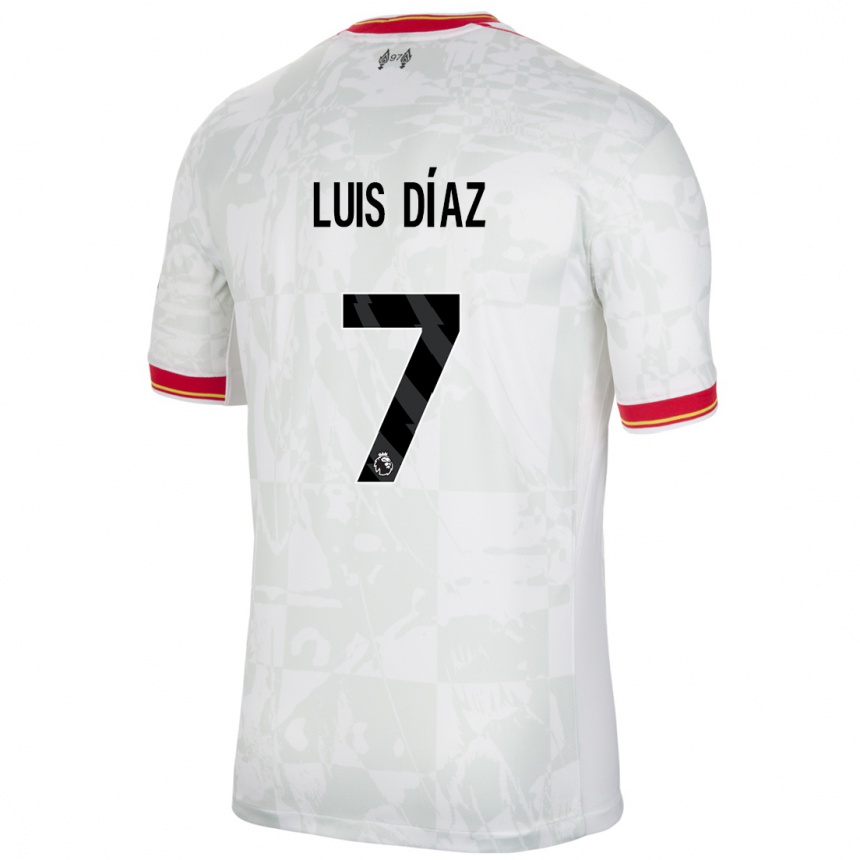 Niño Fútbol Camiseta Luis Diaz #7 Blanco Rojo Negro Equipación Tercera 2024/25