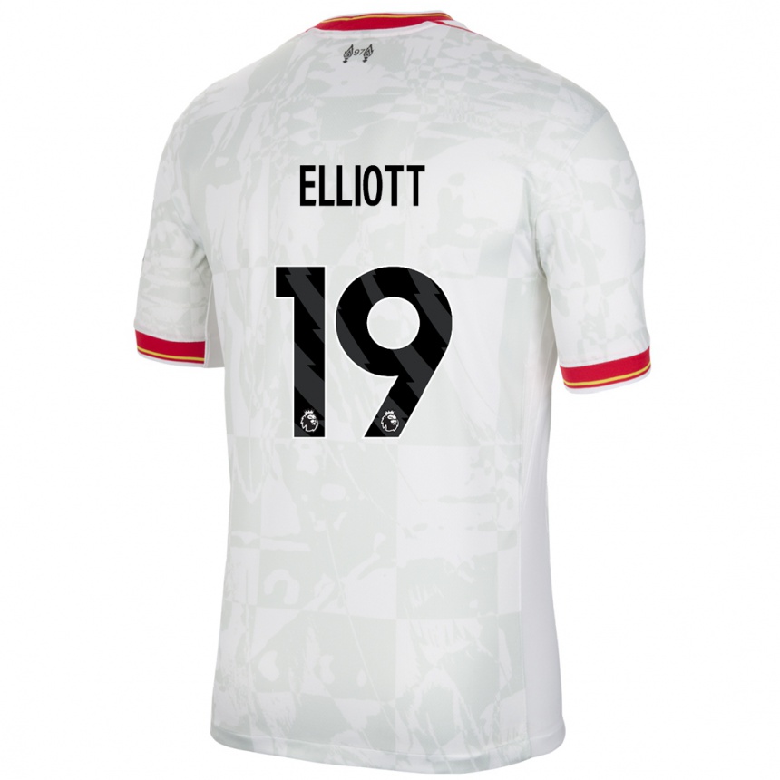 Niño Fútbol Camiseta Harvey Elliott #19 Blanco Rojo Negro Equipación Tercera 2024/25