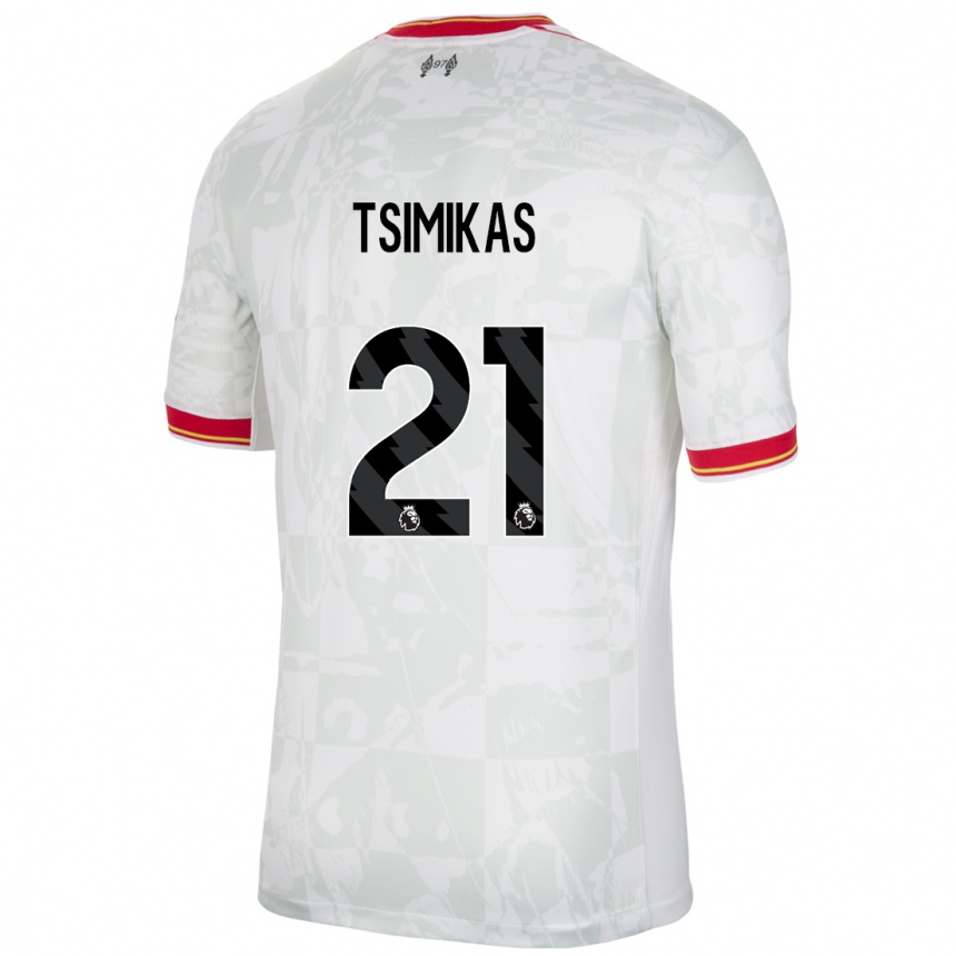 Niño Fútbol Camiseta Konstantinos Tsimikas #21 Blanco Rojo Negro Equipación Tercera 2024/25