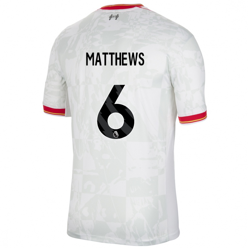 Niño Fútbol Camiseta Jasmine Matthews #6 Blanco Rojo Negro Equipación Tercera 2024/25