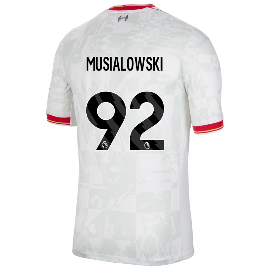 Niño Fútbol Camiseta Mateusz Musialowski #92 Blanco Rojo Negro Equipación Tercera 2024/25