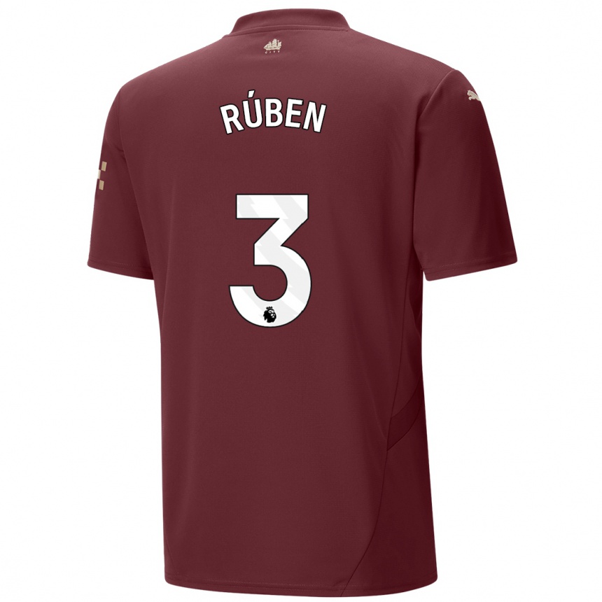 Niño Fútbol Camiseta Ruben Dias #3 Granate Equipación Tercera 2024/25