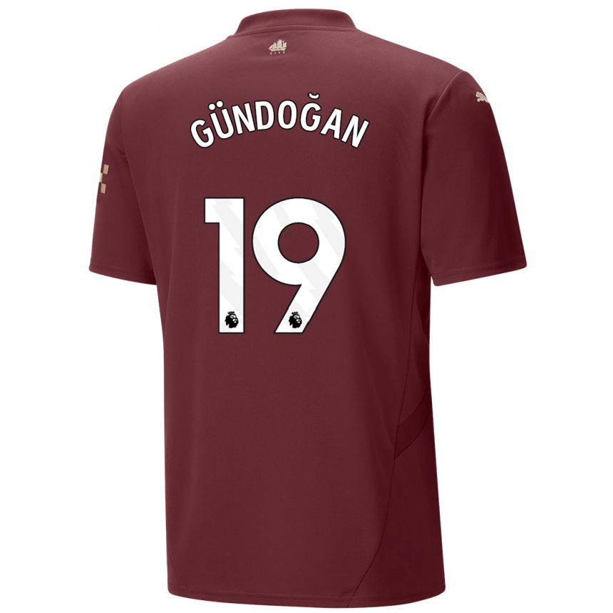 Niño Fútbol Camiseta Ilkay Gundogan #19 Granate Equipación Tercera 2024/25