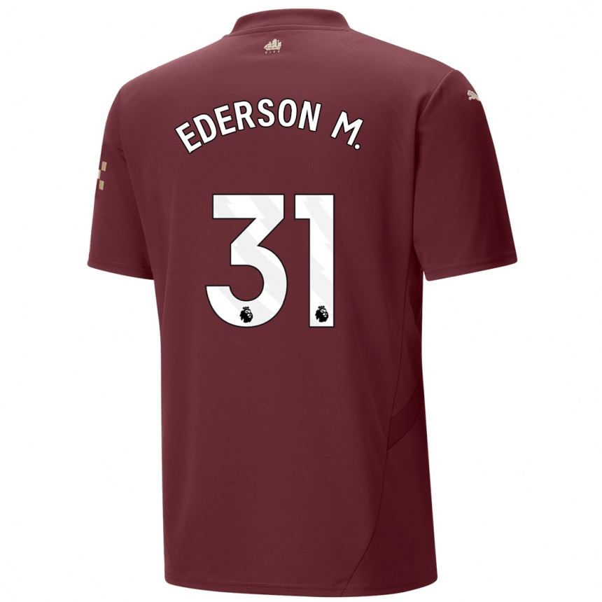 Niño Fútbol Camiseta Ederson Moraes #31 Granate Equipación Tercera 2024/25