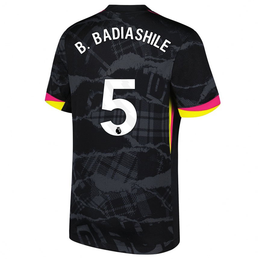 Niño Fútbol Camiseta Benoît Badiashile #5 Negro Rosa Equipación Tercera 2024/25