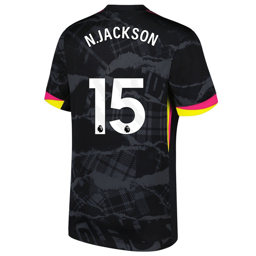 Niño Fútbol Camiseta Nicolas Jackson #15 Negro Rosa Equipación Tercera 2024/25