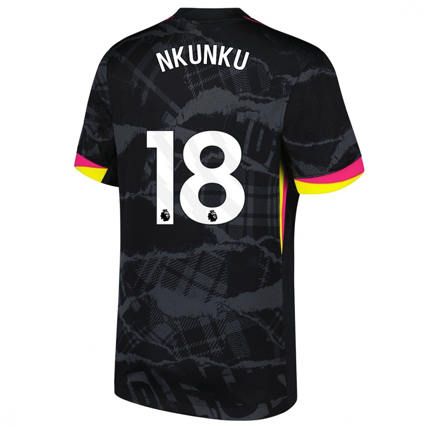 Niño Fútbol Camiseta Christopher Nkunku #18 Negro Rosa Equipación Tercera 2024/25