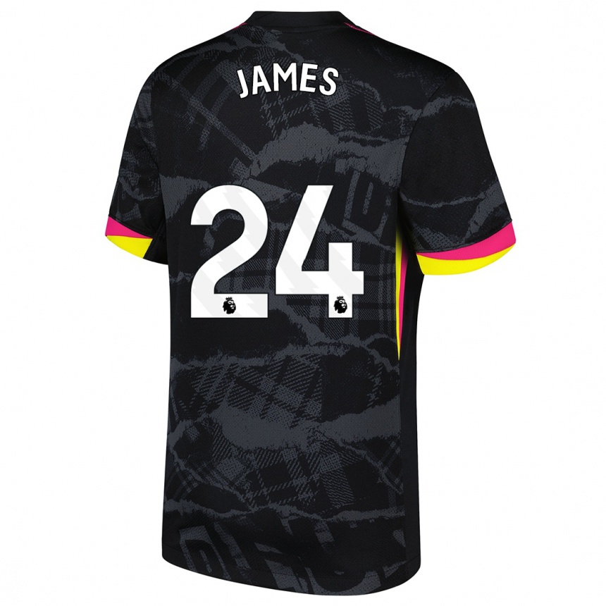 Niño Fútbol Camiseta Reece James #24 Negro Rosa Equipación Tercera 2024/25