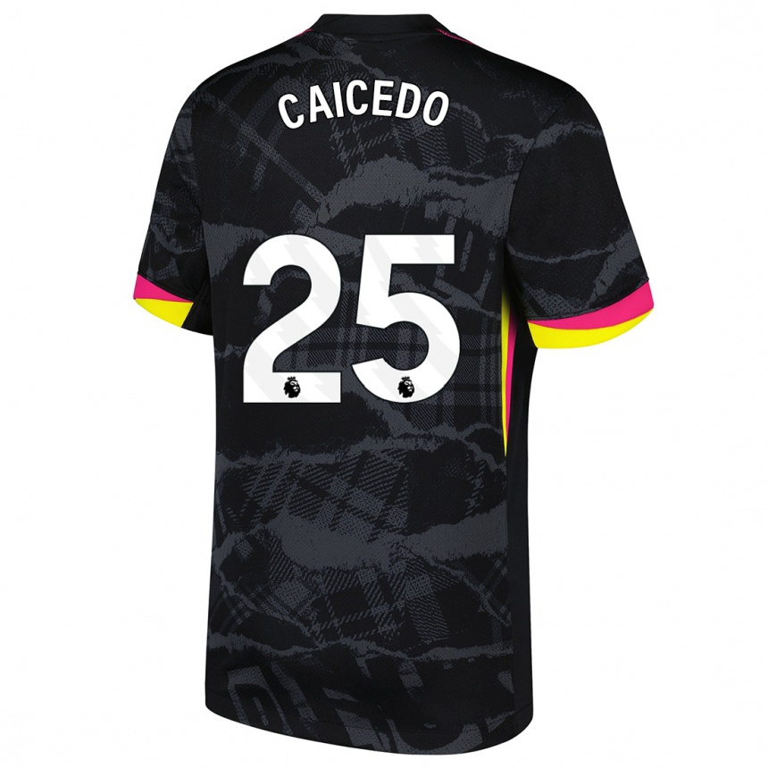 Niño Fútbol Camiseta Moisés Caicedo #25 Negro Rosa Equipación Tercera 2024/25