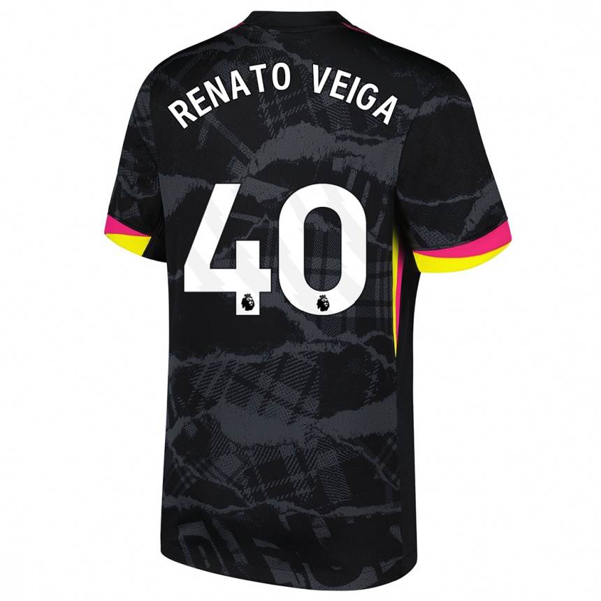 Niño Fútbol Camiseta Renato Veiga #40 Negro Rosa Equipación Tercera 2024/25