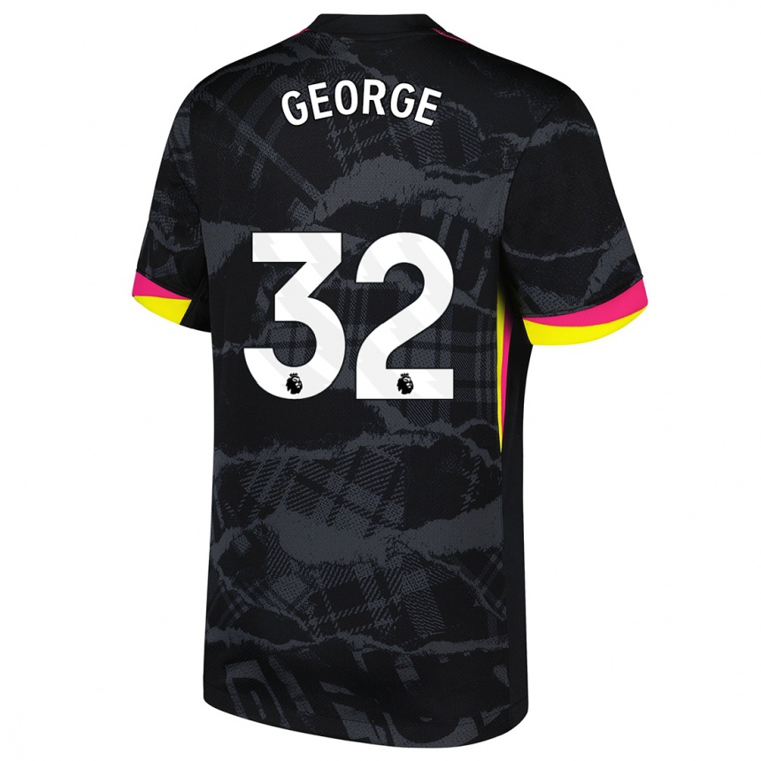 Niño Fútbol Camiseta Tyrique George #32 Negro Rosa Equipación Tercera 2024/25