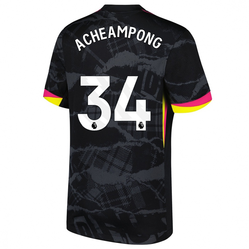 Niño Fútbol Camiseta Josh Acheampong #34 Negro Rosa Equipación Tercera 2024/25