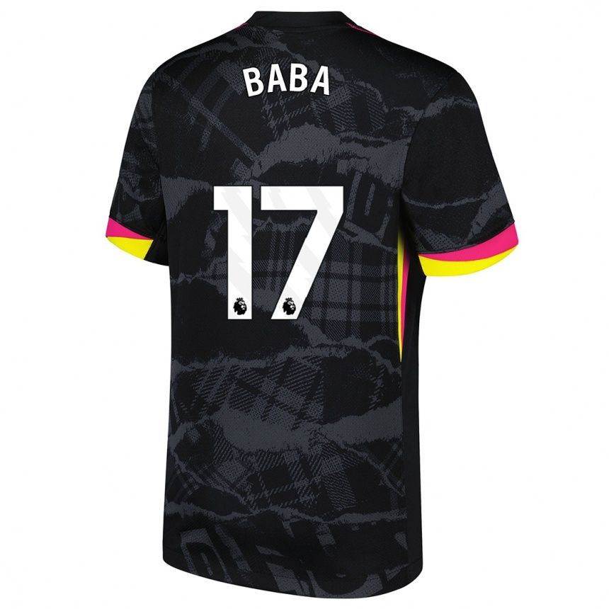 Niño Fútbol Camiseta Abdul-Rahman Baba #17 Negro Rosa Equipación Tercera 2024/25