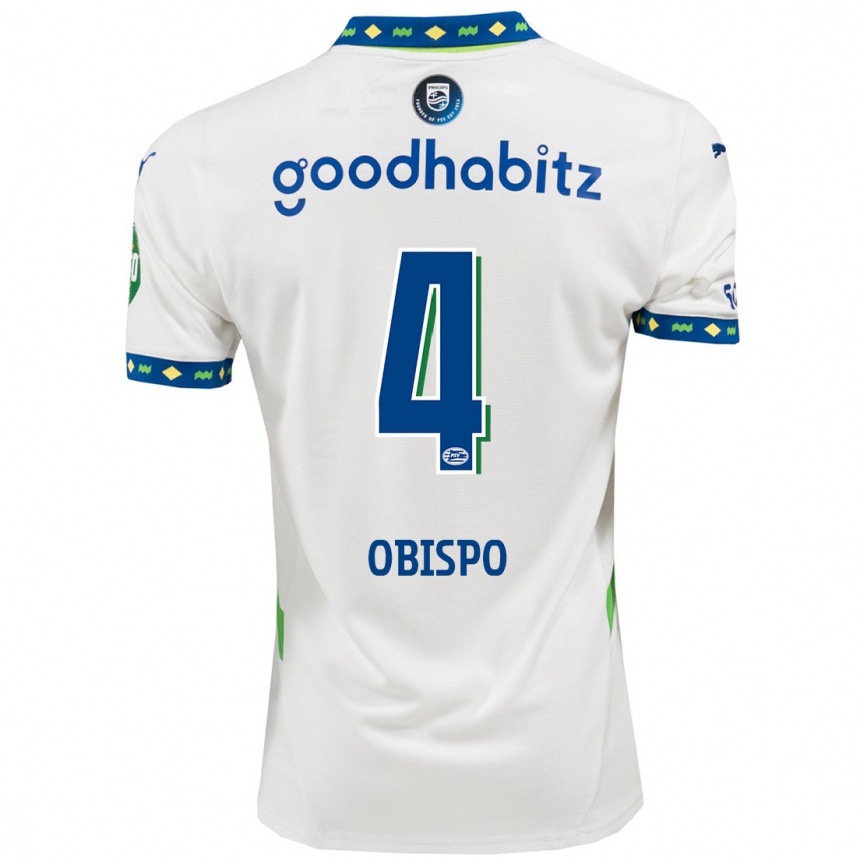 Niño Fútbol Camiseta Armando Obispo #4 Blanco Azul Oscuro Equipación Tercera 2024/25