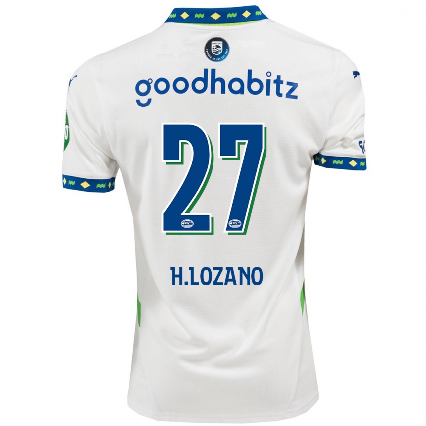 Niño Fútbol Camiseta Hirving Lozano #27 Blanco Azul Oscuro Equipación Tercera 2024/25