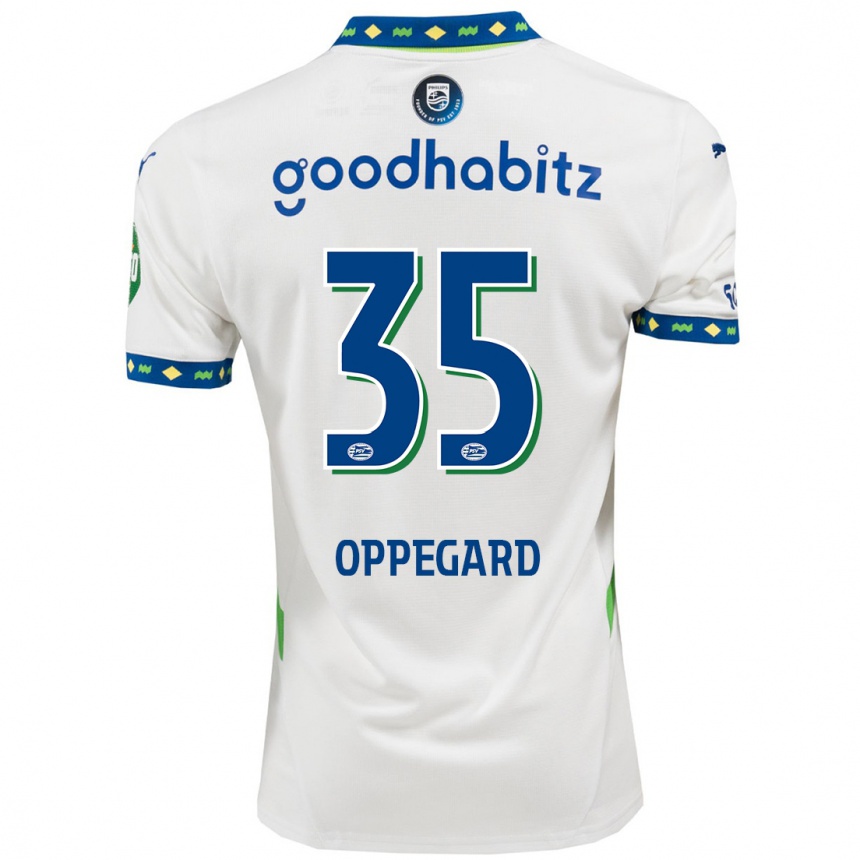 Niño Fútbol Camiseta Fredrik Oppegård #35 Blanco Azul Oscuro Equipación Tercera 2024/25