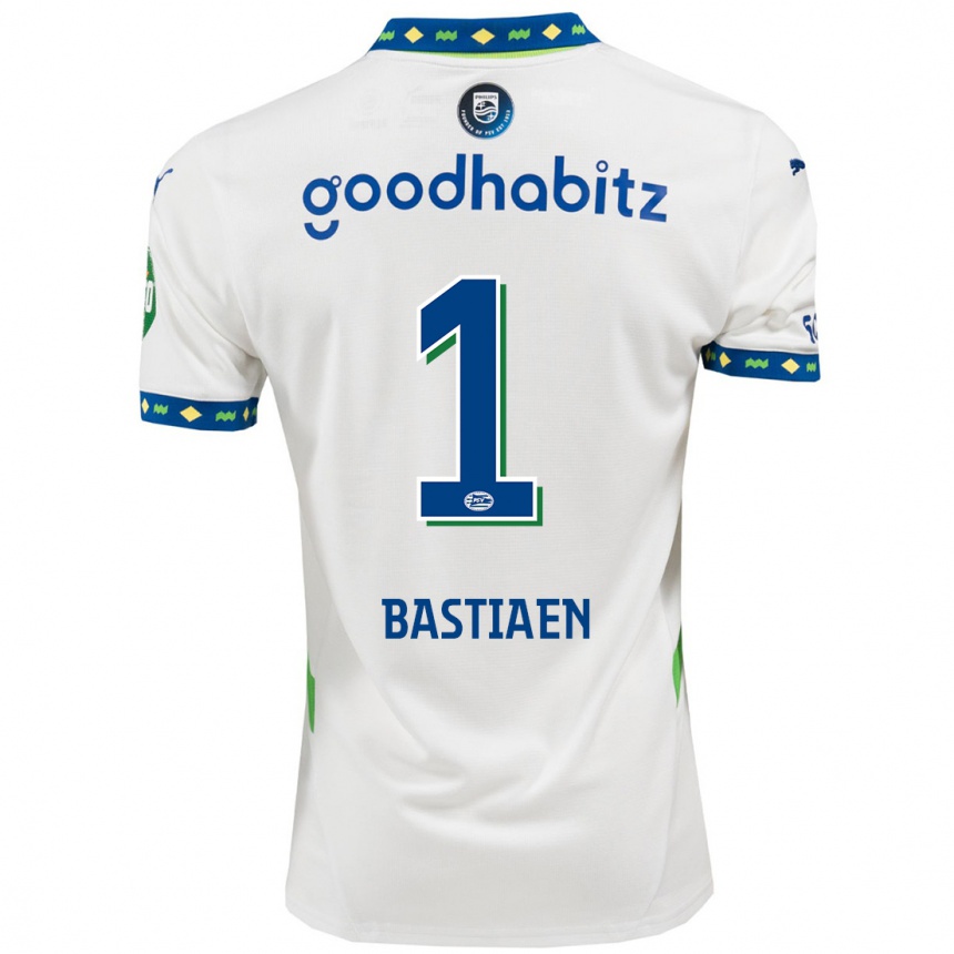 Niño Fútbol Camiseta Femke Bastiaen #1 Blanco Azul Oscuro Equipación Tercera 2024/25