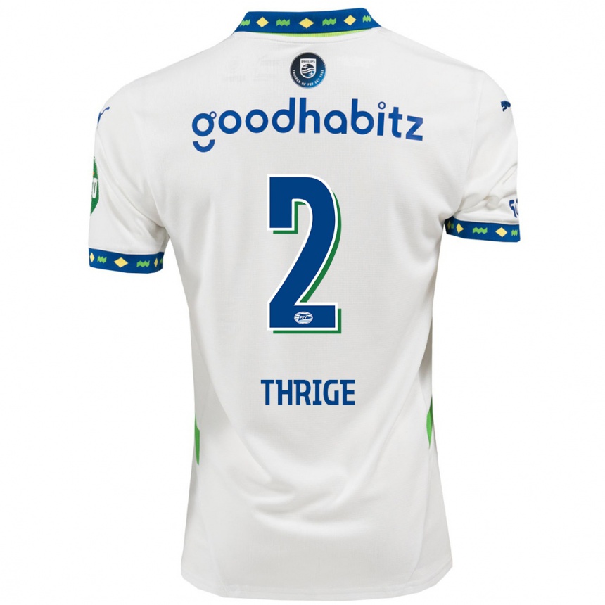 Niño Fútbol Camiseta Sara Thrige #2 Blanco Azul Oscuro Equipación Tercera 2024/25