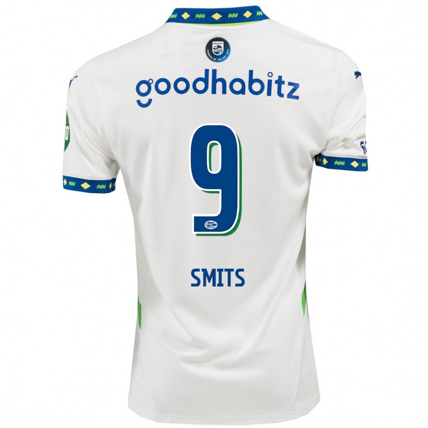 Niño Fútbol Camiseta Joëlle Smits #9 Blanco Azul Oscuro Equipación Tercera 2024/25