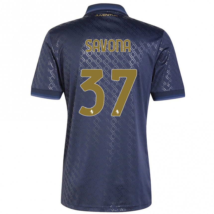 Niño Fútbol Camiseta Nicolo Savona #37 Azul Marino Equipación Tercera 2024/25