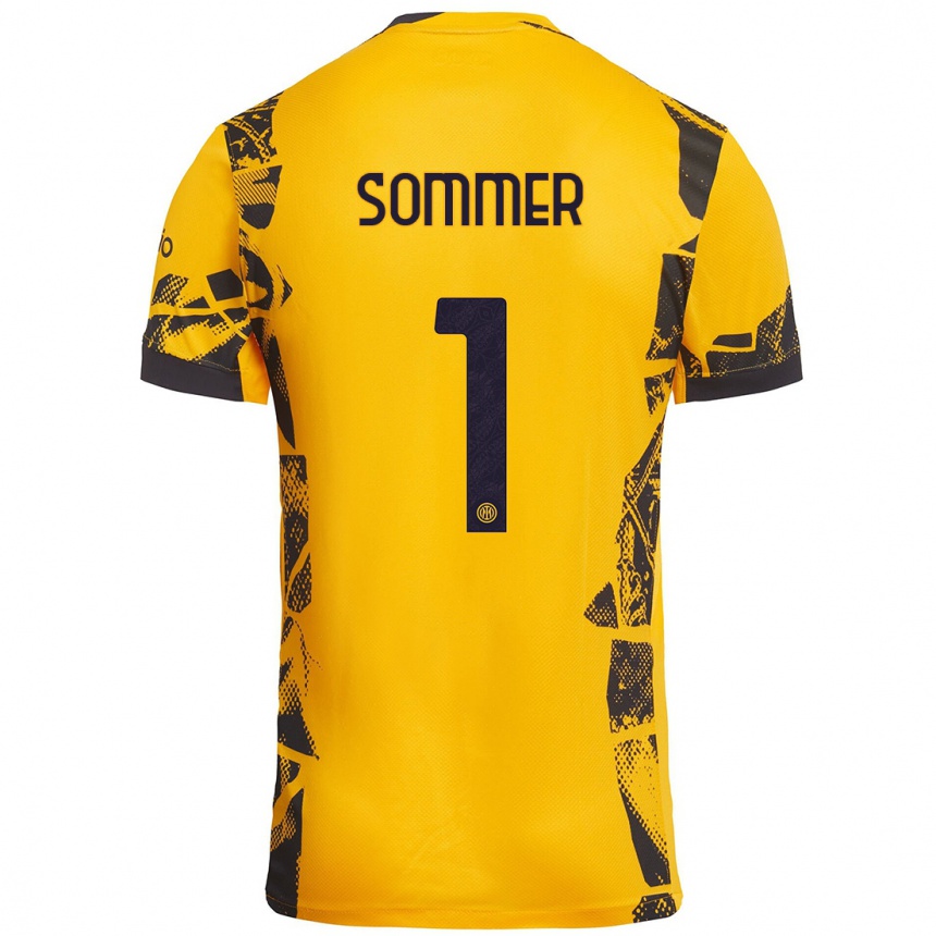 Niño Fútbol Camiseta Yann Sommer #1 Dorado Negro Equipación Tercera 2024/25