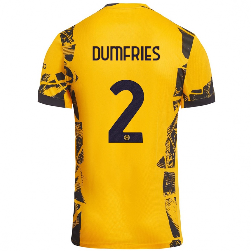 Niño Fútbol Camiseta Denzel Dumfries #2 Dorado Negro Equipación Tercera 2024/25