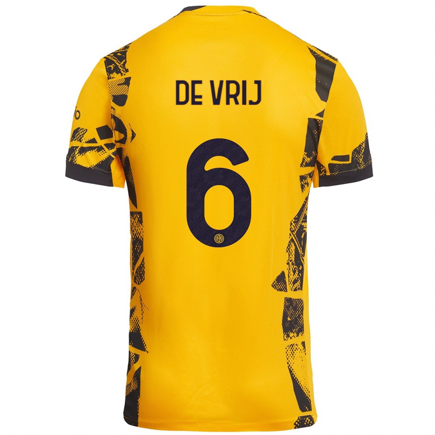 Niño Fútbol Camiseta Stefan De Vrij #6 Dorado Negro Equipación Tercera 2024/25