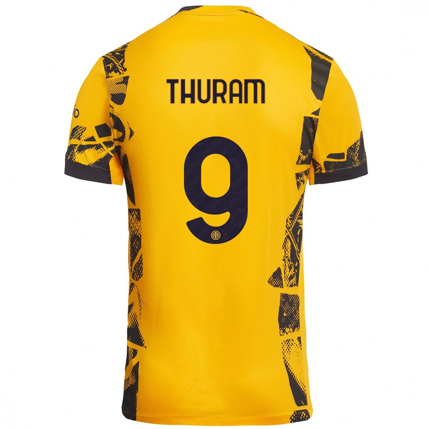 Niño Fútbol Camiseta Marcus Thuram #9 Dorado Negro Equipación Tercera 2024/25